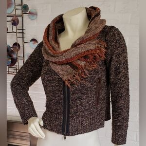 CURIO | Zip Front Cardigan with Cowl Neck Scarf (attached)